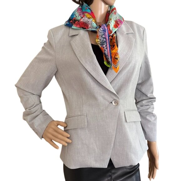 Ecru Womens Gray Blazer Size 8 Classic Shaped One Button Workwear Career Jacket - Picture 11 of 11
